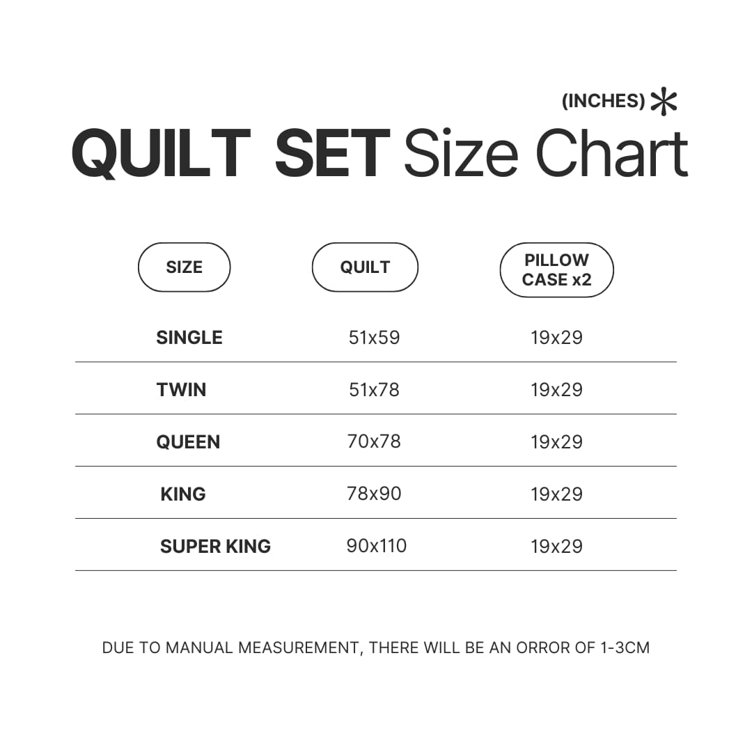 Quilt Set Size Chart - Schnauzer Gifts Store